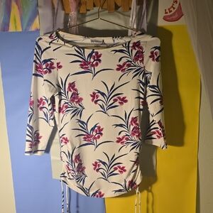 Tommy Bahama White Top with Pink and Blue Floral Design